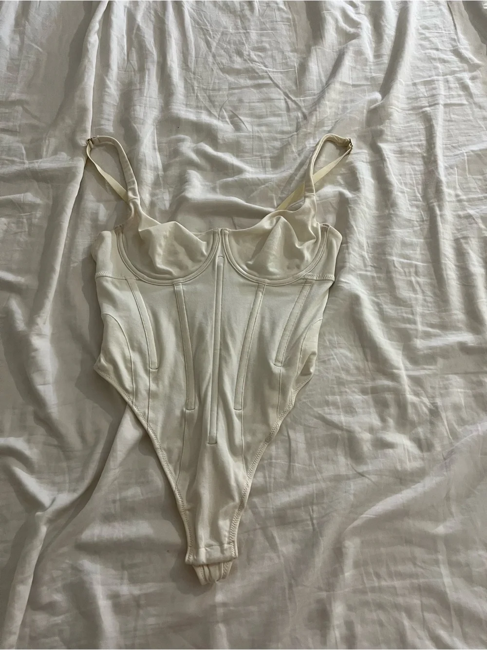 SKIMS Cream Front-Zip Shaping Bodysuit